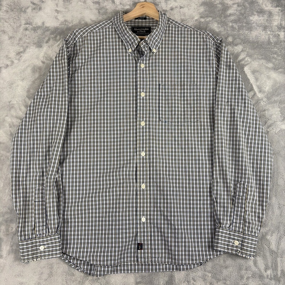 Abercrombie & Fitch Mens XL Muscle Fit Plaid Button Down Shirt Blue Yellow  Y2K